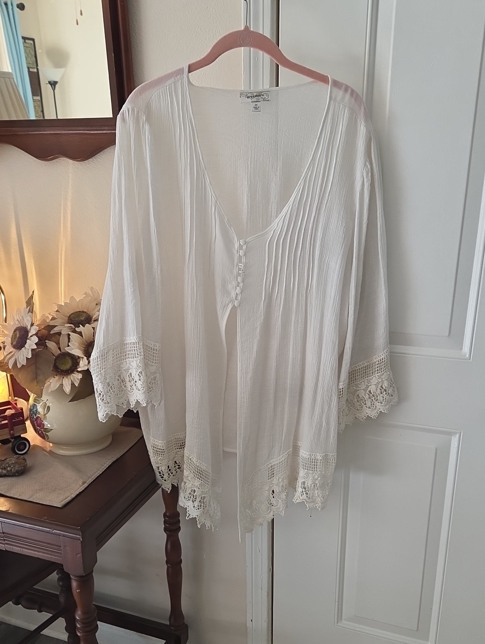 dressbarn Cream Lace-Trim Boho Tunic